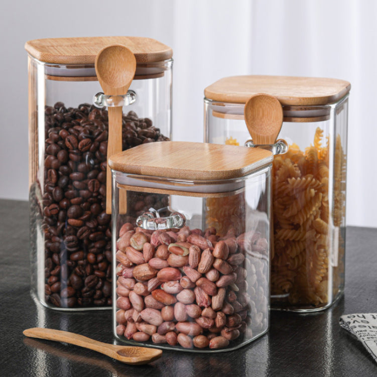 Glass Jars With Bamboo Lids And Spoon Small Glass - Temu