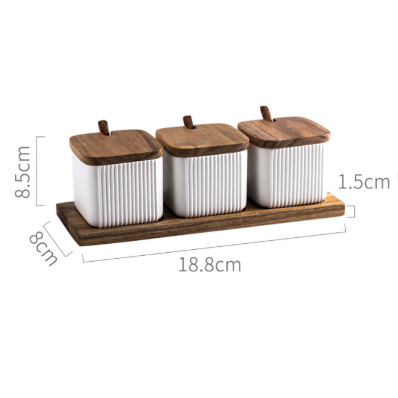 Set of 3 Wood Spice Jars Wooden Lids - Artisraw